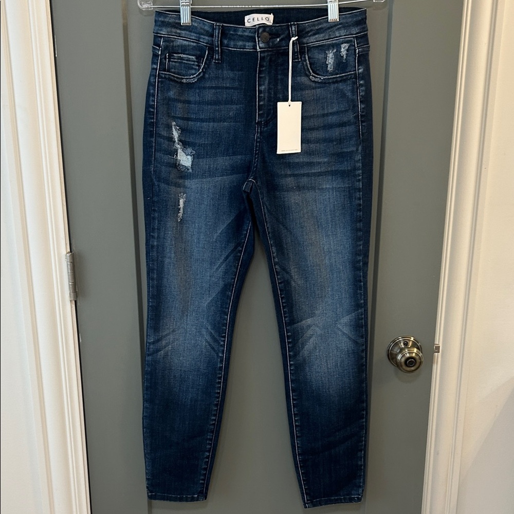 Cello Dark Blue Distressed Skinny Jeans size 7 New!!